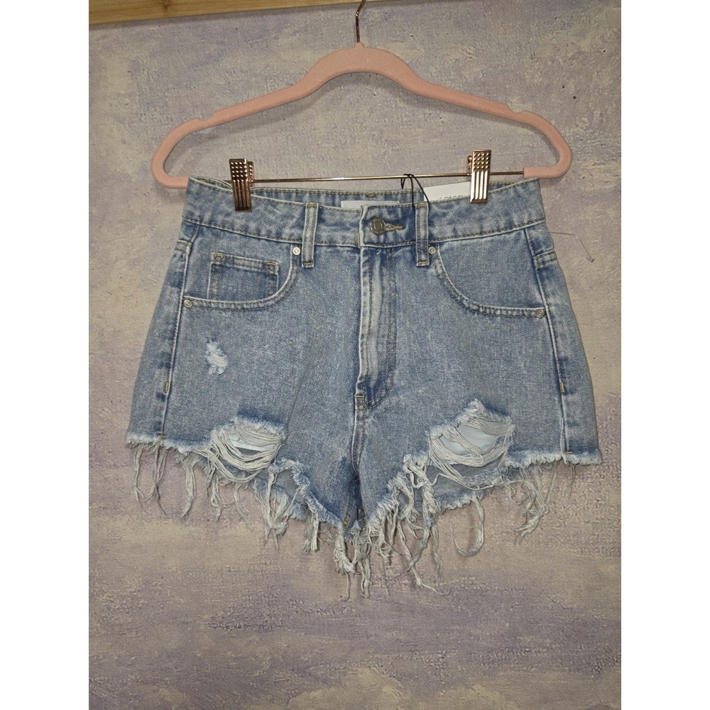 Rise Jeans Light Wash Distressed Cutoff Jean Shorts Shredded Frayed Fringe Sz 5